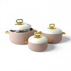 3 Piece Luxury Food Thermo Casserole Set Pink & White