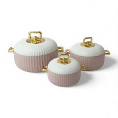 3 Piece Luxury Food Thermo Casserole Set Pink & White