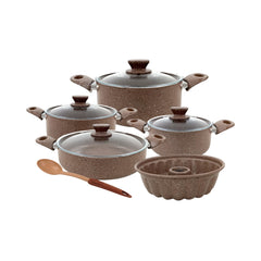10 Piece Leydi Turkish Granite Pot Set Brown