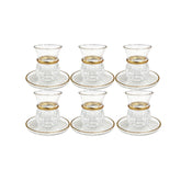 12 Piece Turkish Glass Set Clear & Gold