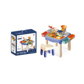 2 in 1 Plastic Study Desk & DIY Kids Blocks Toys Set Multicoloured