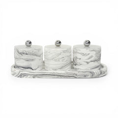 3 Piece Marble Design Canister Set Black & White