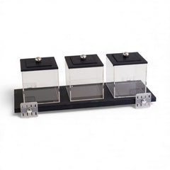 4 Piece Leather Canister Set Black