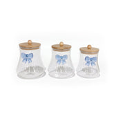 3 Piece Bow Design Glass Canister Set Blue
