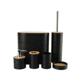 6 Piece Bathroom Accessory Set with Bamboo Lids Black