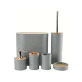 6 Piece Bathroom Accessory Set with Bamboo Lids Grey