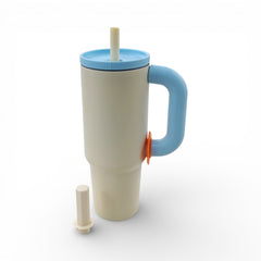 1.2Lt Flask with Straw Blue & Cream