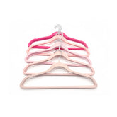 10 Piece Velvet Hanger with Chrome Hooks Set Pink