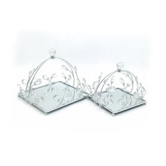 2 Piece Square Mirror Serving Tray Set Silver