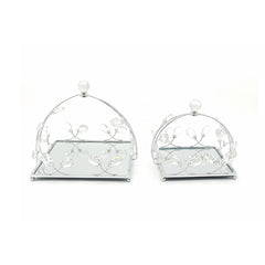 2 Piece Square Mirror Serving Tray Set Silver