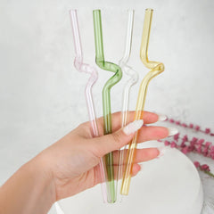 5 Piece Glass Straw Set Multicoloured