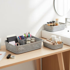3 Piece Diamond Design Basket Set Grey