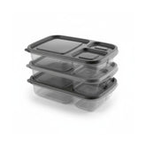 3 Piece 3-Compartment Storage Container Set Grey