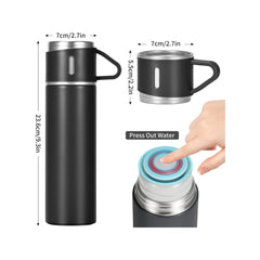 500ml Stainless Steel Flask with 3 Cups Black