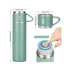 500ml Stainless Steel Flask with 3 Cups Green
