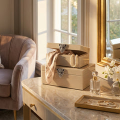 2 Piece Leopard Jewellery Box Set Cream
