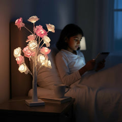 60cm LED Tree with Roses Pink & White