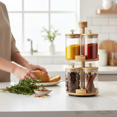 9 Piece Rotating Spice Jar Set Clear