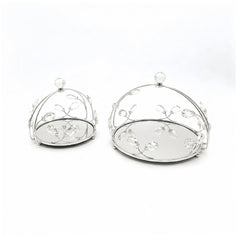 2 Piece Round Mirror Serving Tray Set Silver