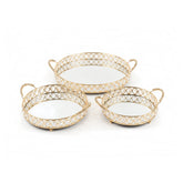 3 Piece Mirror Tray Set Gold