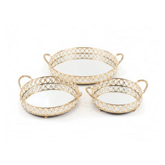 3 Piece Mirror Tray Set Gold