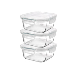 3 Piece 500ml Square Storage Container Set Clear
