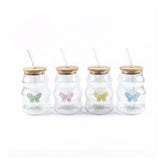 4 Piece 500ml Butterfly Tumbler With Straw Set Clear