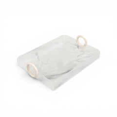2 Piece Acrylic Tray Set with Wooden Handles Clear