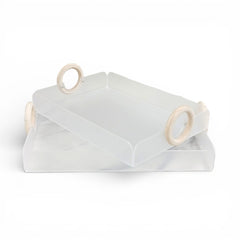 2 Piece Acrylic Tray Set with Wooden Handles Clear