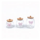 3 Piece Bow Design Glass Canister Set Purple