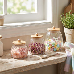 3 Piece Bow Design Glass Canister Set Purple