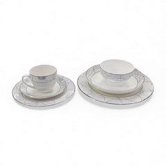 36 Piece New Bone Marble Design Dinner Set White