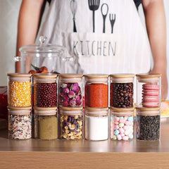 12 Piece Canister Set with Bamboo Lids Clear Round