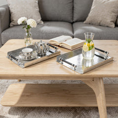 2 Piece Metal Tray Set Silver