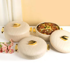 3 Piece Insulated Food Warmer Set with Lids Cream