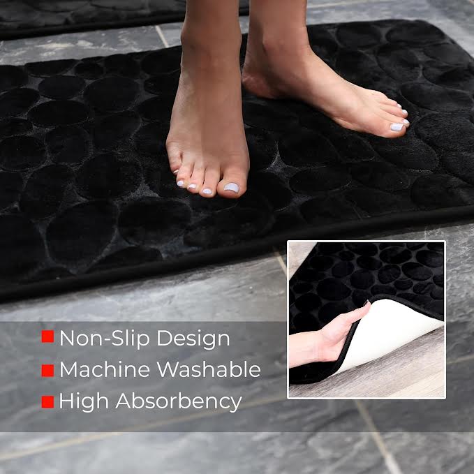 2 Piece Bathroom Rug Set Black
