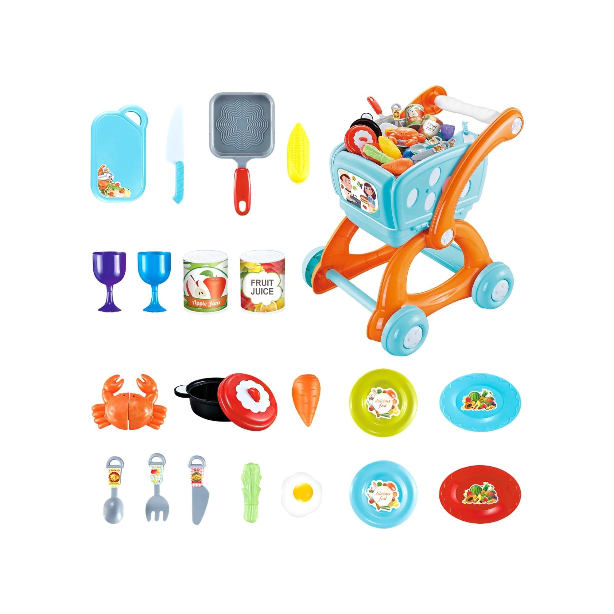 2-in-1 Shopping Trolley & Kitchen Play Set Blue