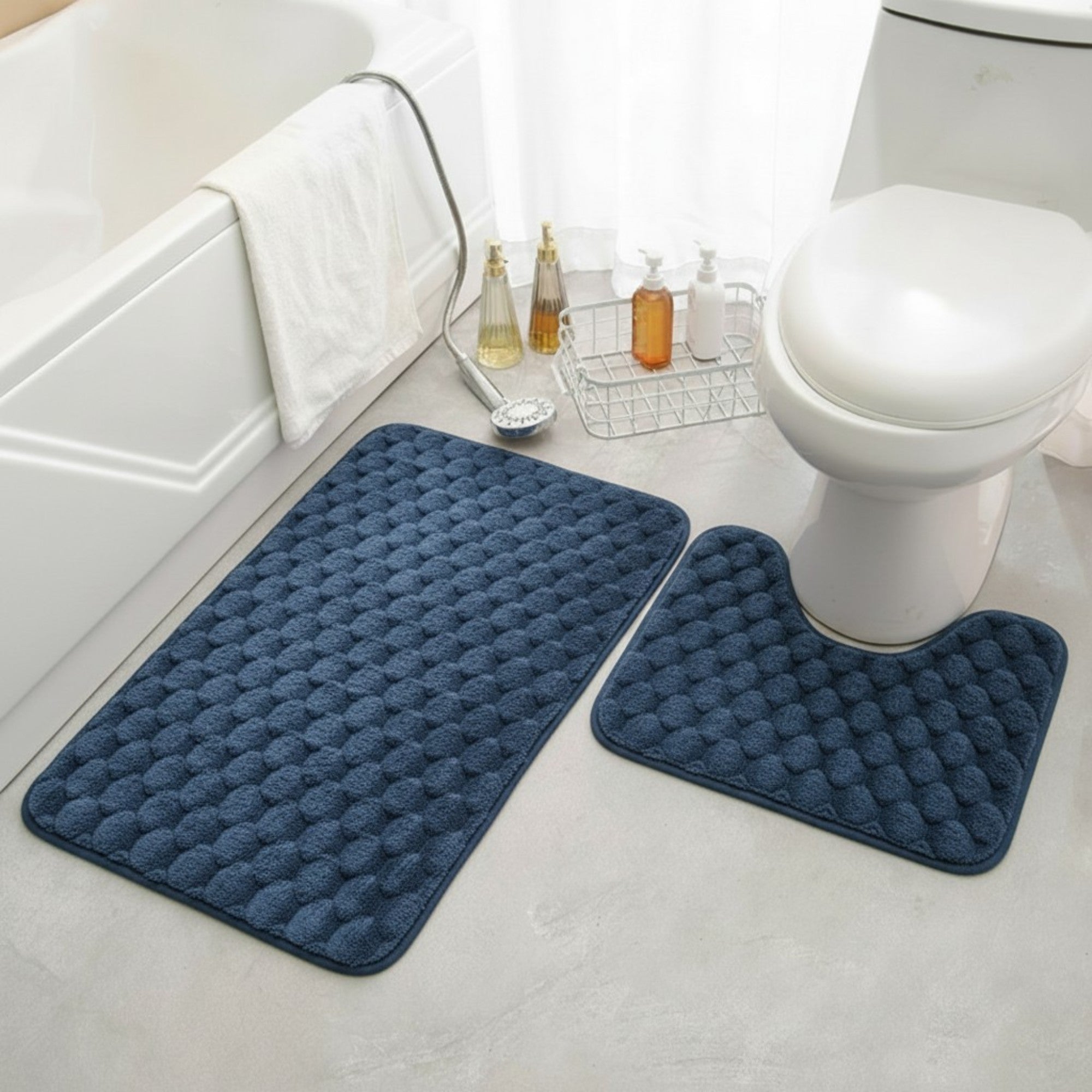 2 Piece Bathroom Mat Set Blue