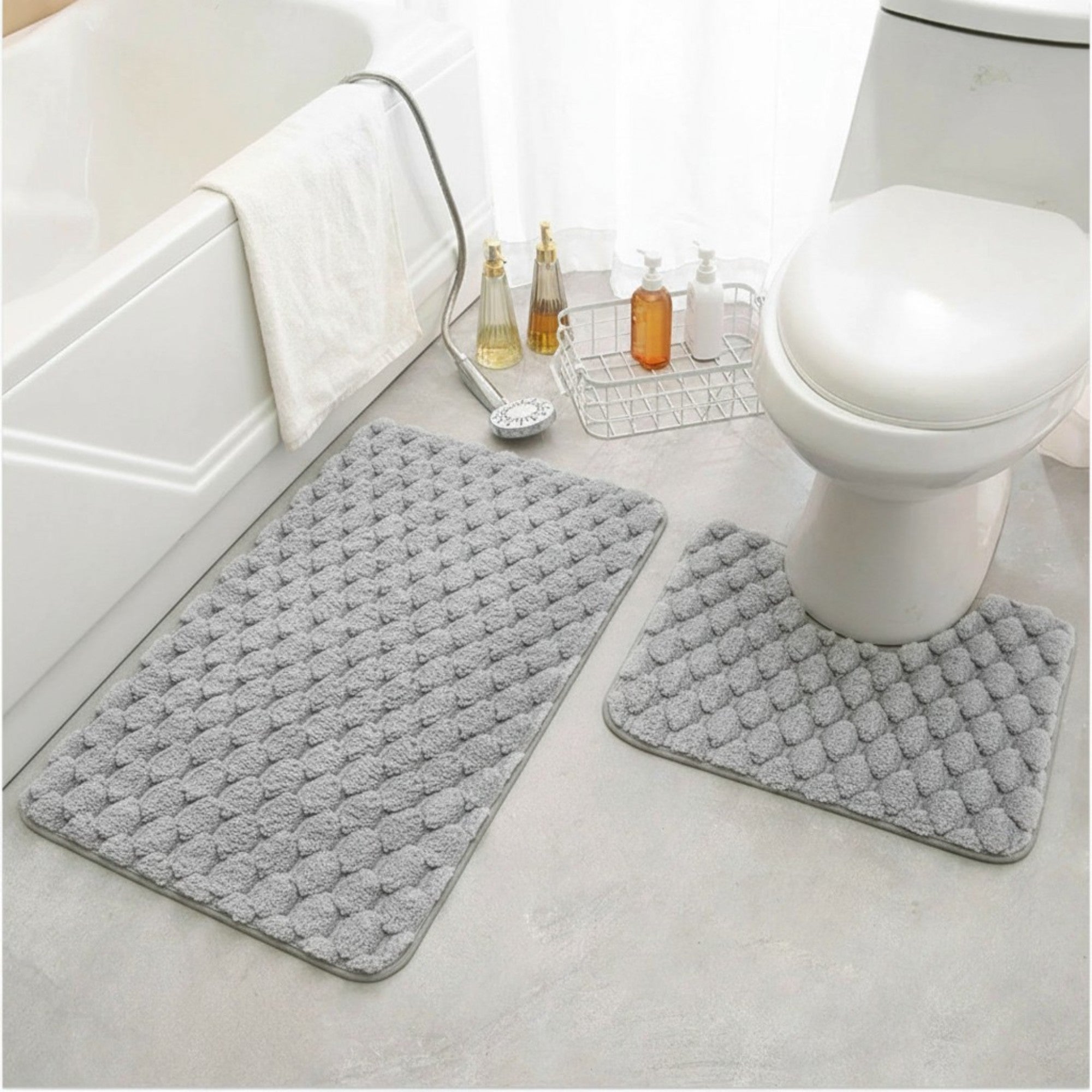 2 Piece Bathroom Mat Set Light Grey