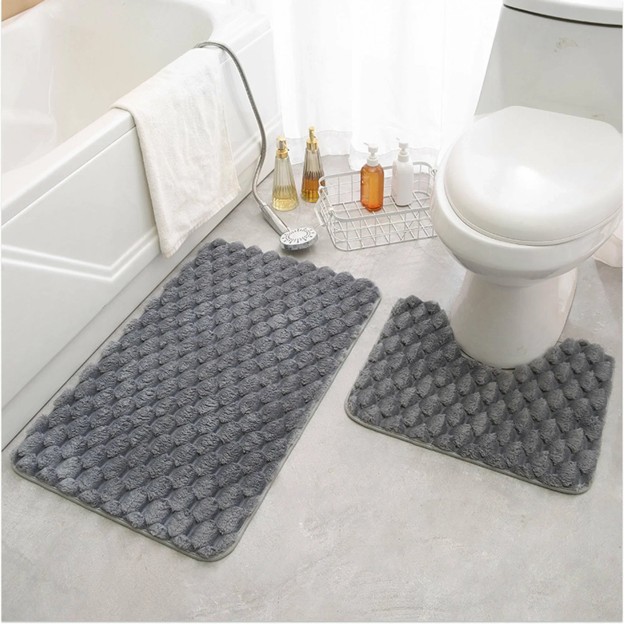2 Piece Bathroom Mat Set Grey