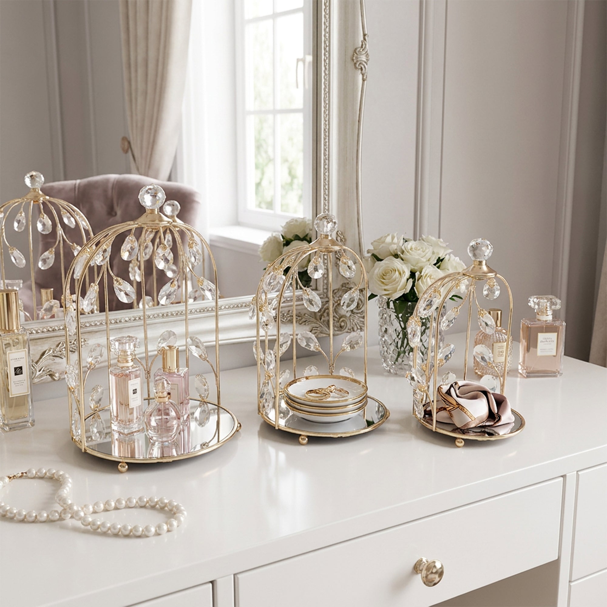 3 Piece Cage Design Dessert Server Set Gold