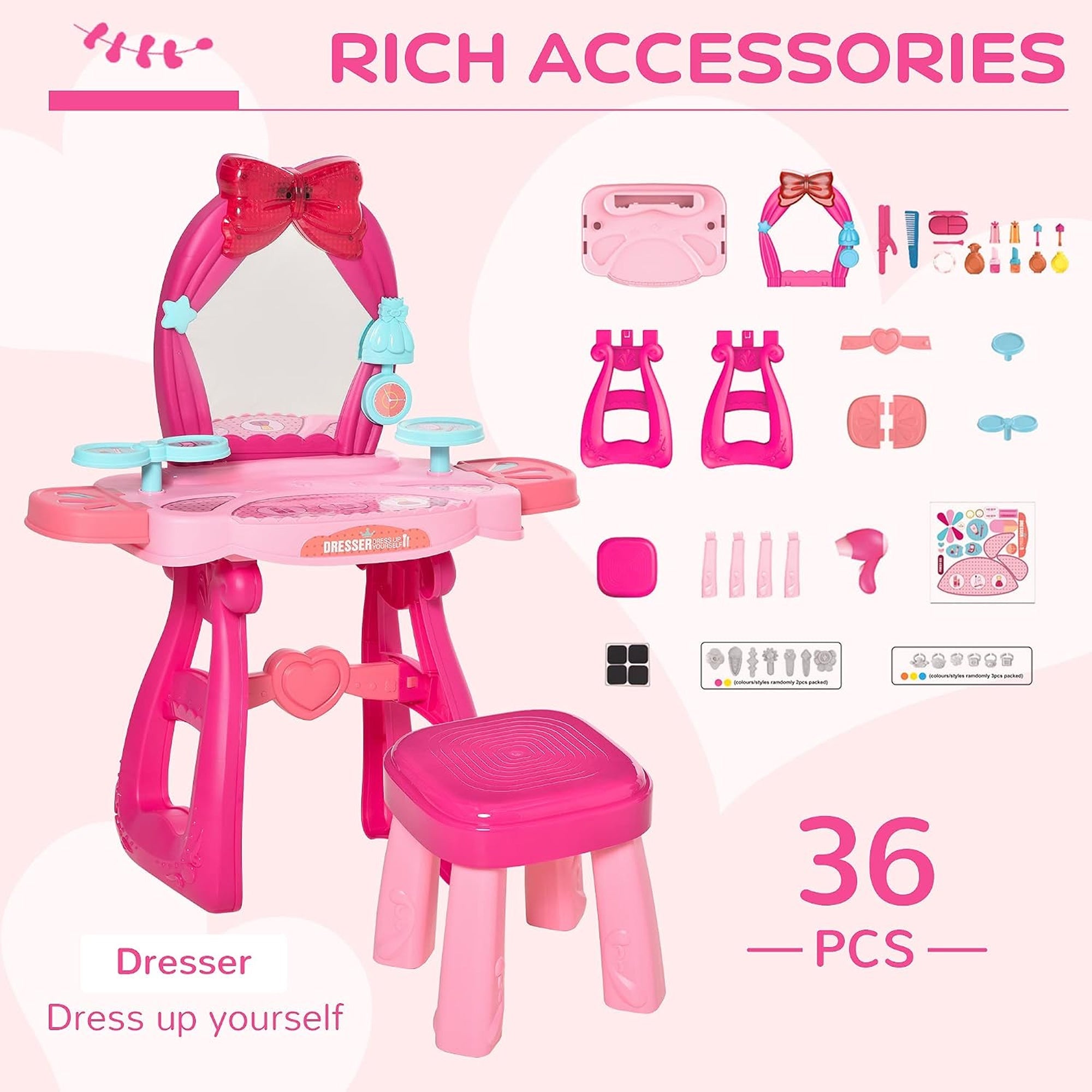 36 Piece Kids Musical Makeup Desk Pink
