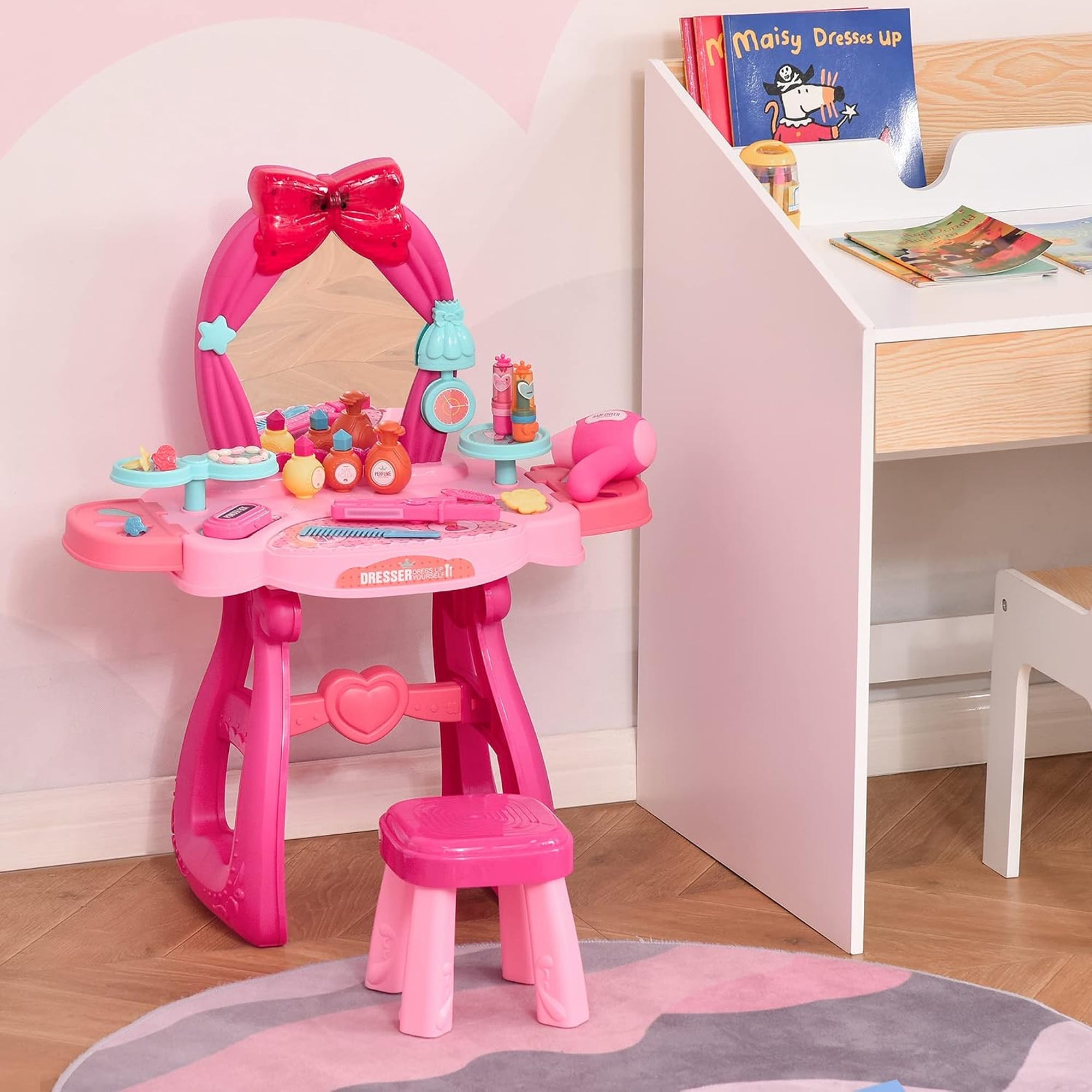 36 Piece Kids Musical Makeup Desk Pink