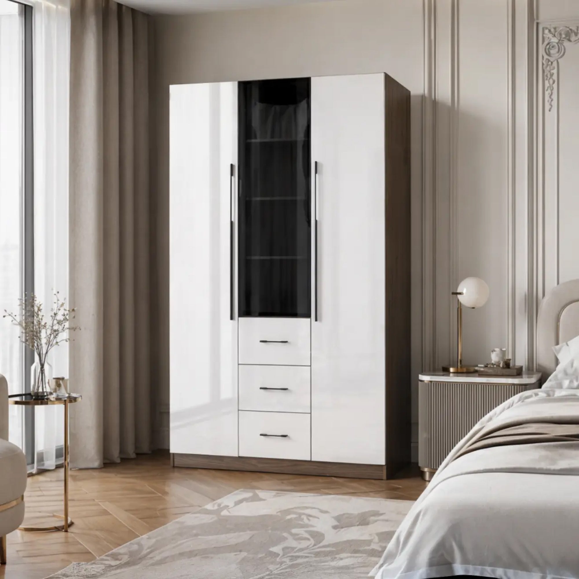3 Door Wardrobe White Wood Grain