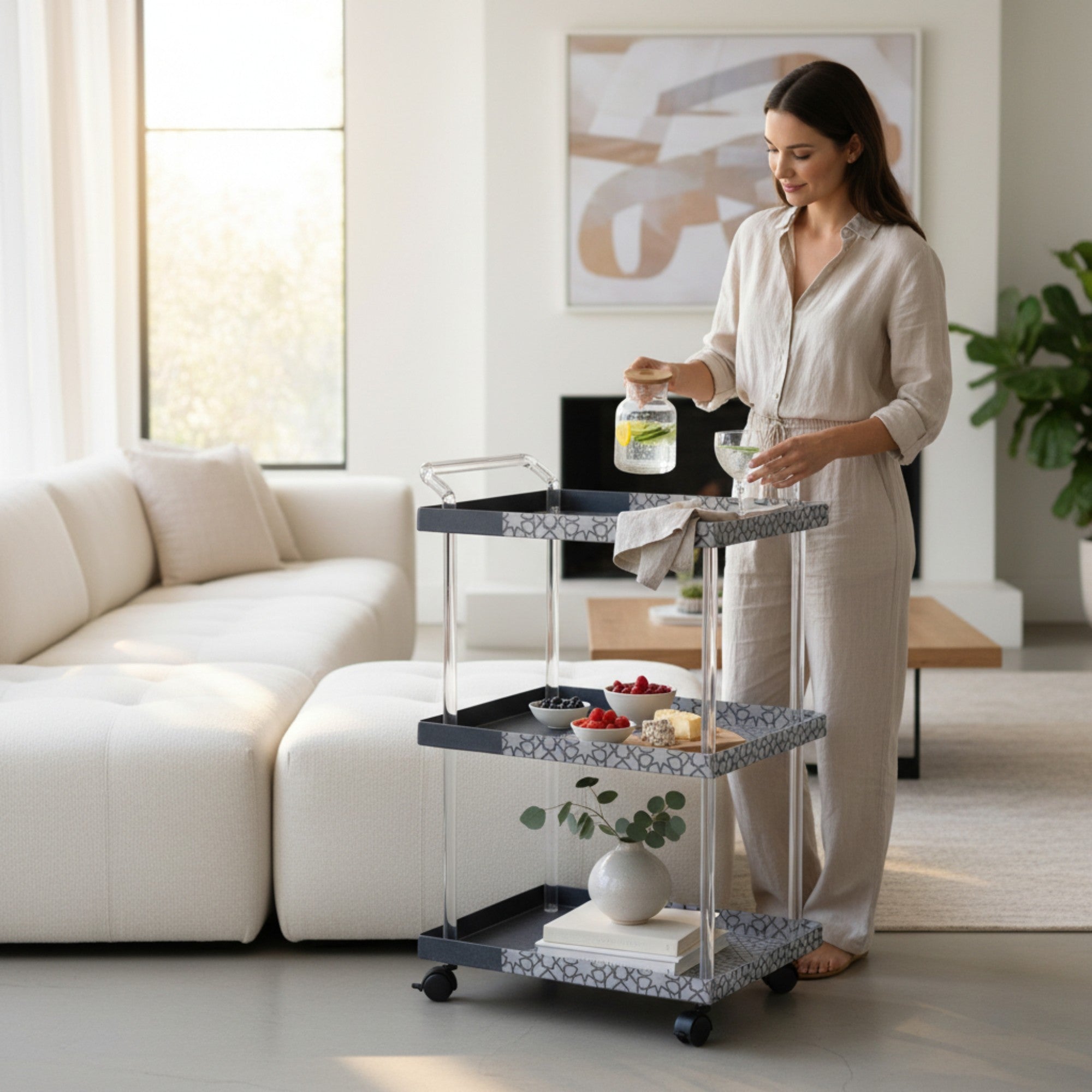 3 Tier Acrylic Trolley Black
