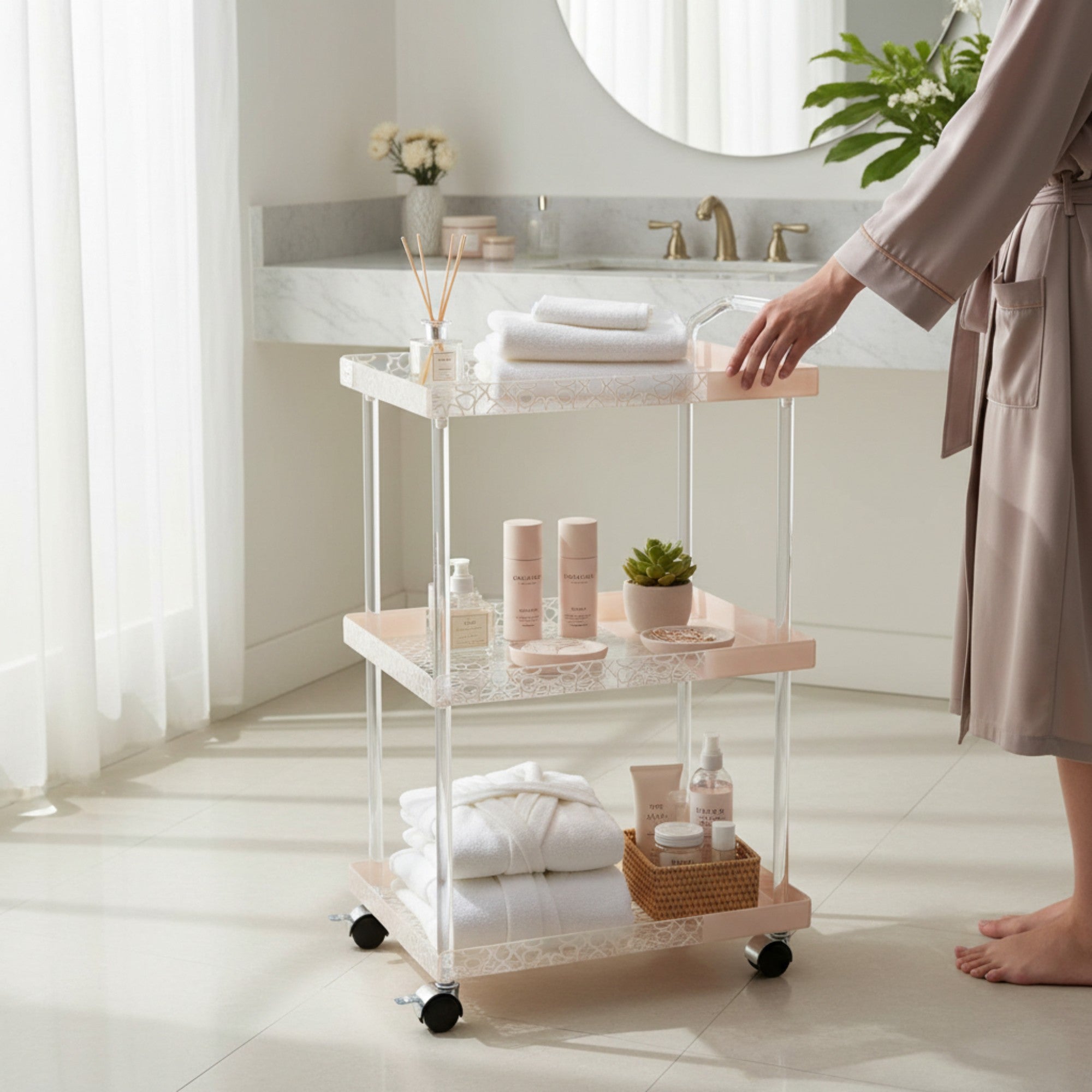 3 Tier Acrylic Trolley Cream