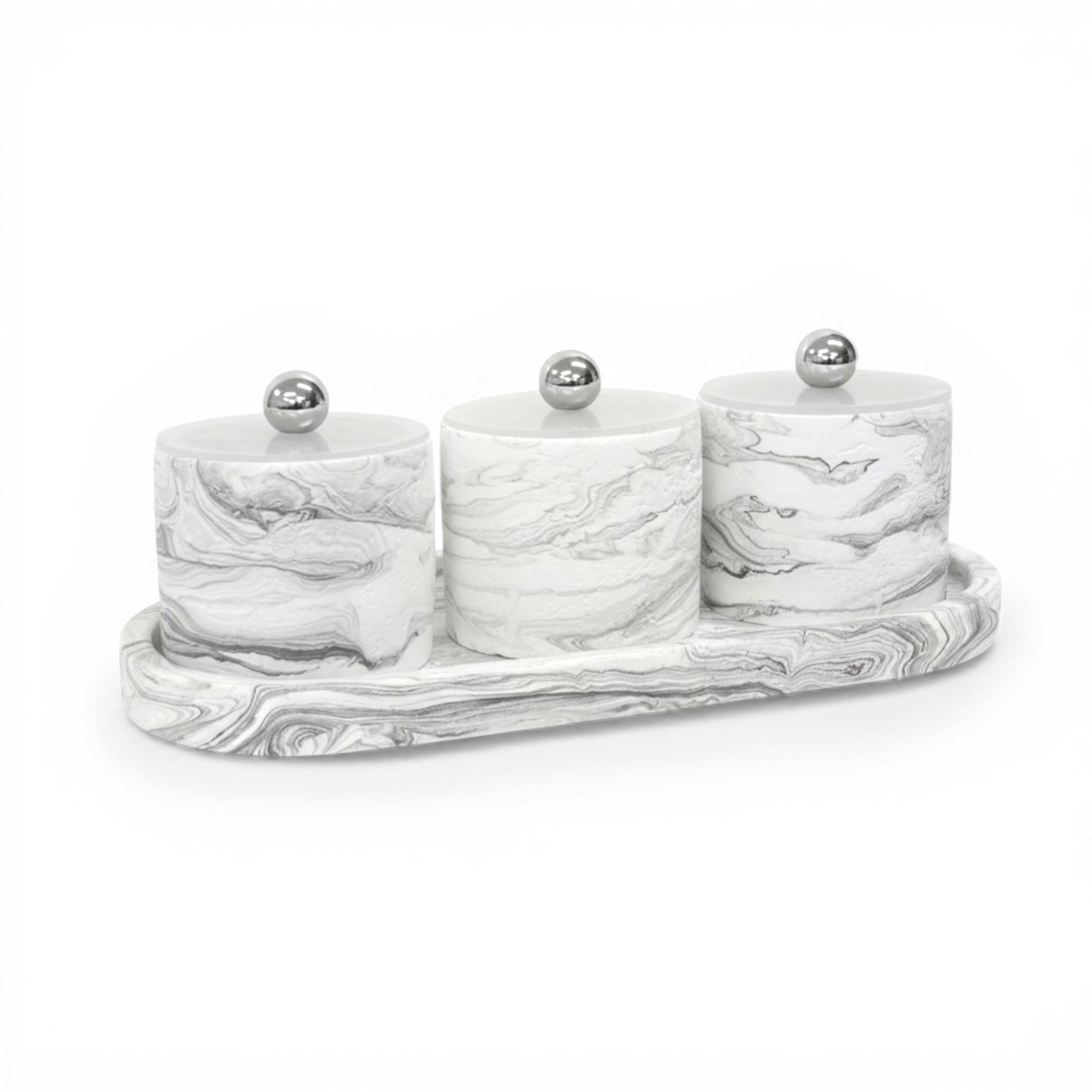 3 Piece Marble Design Canister Set Black & White