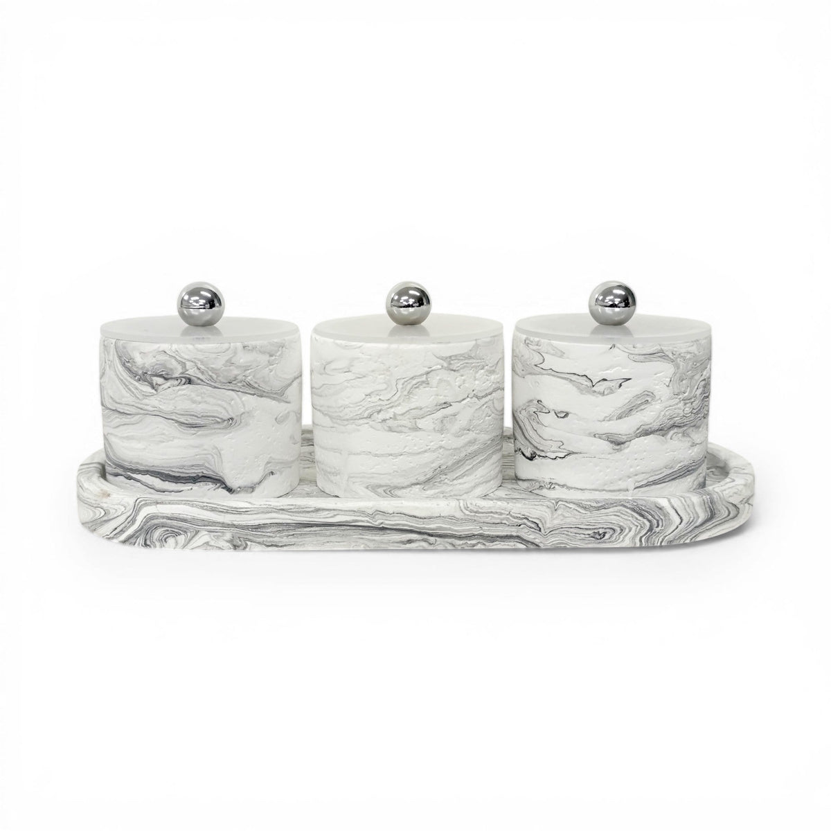3 Piece Marble Design Canister Set Black & White