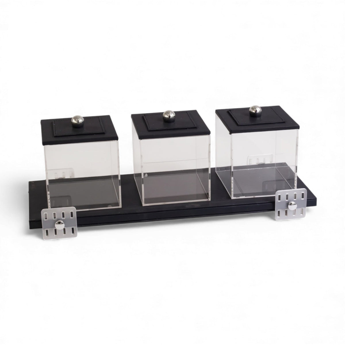 4 Piece Leather Canister Set Black