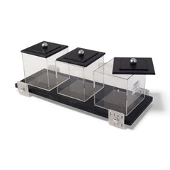 4 Piece Leather Canister Set Black
